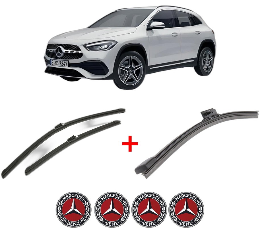 Set 3 stergatoare MERCEDES-BENZ GLA (H247) din 2020, pentru parbriz si luneta fata si spate auto, Bosch Aerotwin, din cauciuc siliconat rezistent, 4 Stickere Auto MERCEDES-BENZ