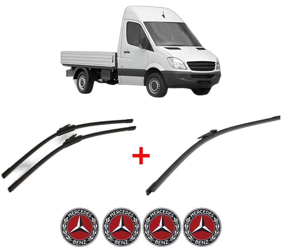 Set 3 stergatoare MERCEDES-BENZ SPRINTER 3,5-t Platform/Chassis (B906) din 2006 - 2018, pentru parbriz si luneta fata si spate auto, Bosch Aerotwin, din cauciuc siliconat rezistent, 4 Stickere Auto MERCEDES-BENZ