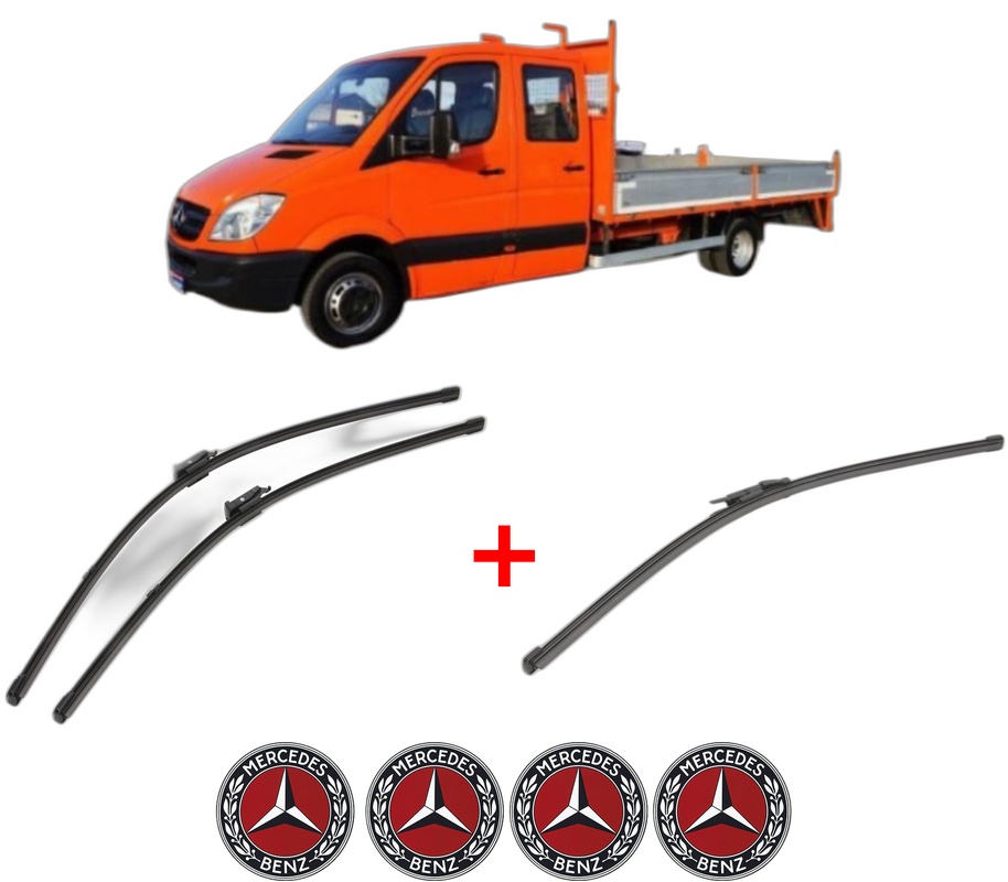 Set 3 stergatoare MERCEDES-BENZ SPRINTER 3-t Platform/Chassis (B910, B907) din 2018 - 2021, pentru parbriz si luneta fata si spate auto, Valeo Silencio Xtrm, din cauciuc siliconat rezistent, 4 Stickere Auto MERCEDES-BENZ