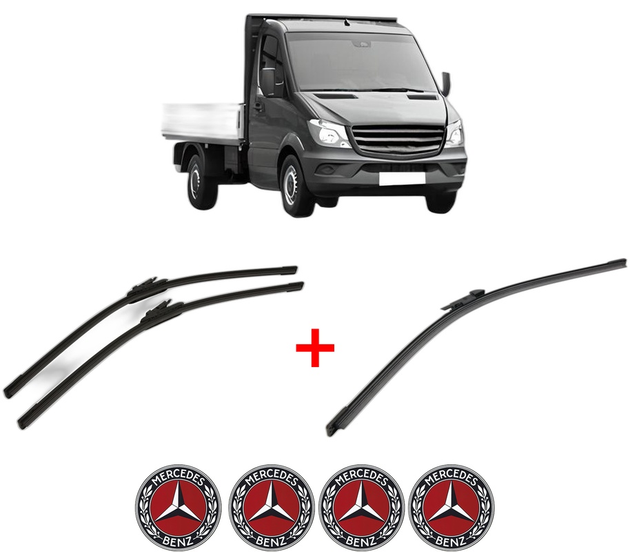Set 3 stergatoare MERCEDES-BENZ SPRINTER 4,6-t Platform/Chassis (B906) din 2006 - 2018, pentru parbriz si luneta fata si spate auto, Bosch Aerotwin, din cauciuc siliconat rezistent, 4 Stickere Auto MERCEDES-BENZ