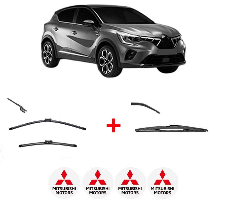 Set 3 stergatoare MITSUBISHI ASX (VSX_, VSE_) din 2023, pentru parbriz si luneta fata si spate auto, Valeo Silencio, din cauciuc siliconat rezistent, 4 Stickere Auto MITSUBISHI