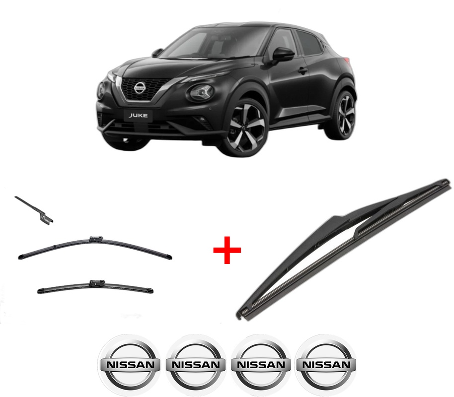 Set 3 stergatoare NISSAN JUKE (F16_) din 2019, pentru parbriz si luneta fata si spate auto, Valeo Silencio, din cauciuc siliconat rezistent, 4 Stickere Auto NISSAN