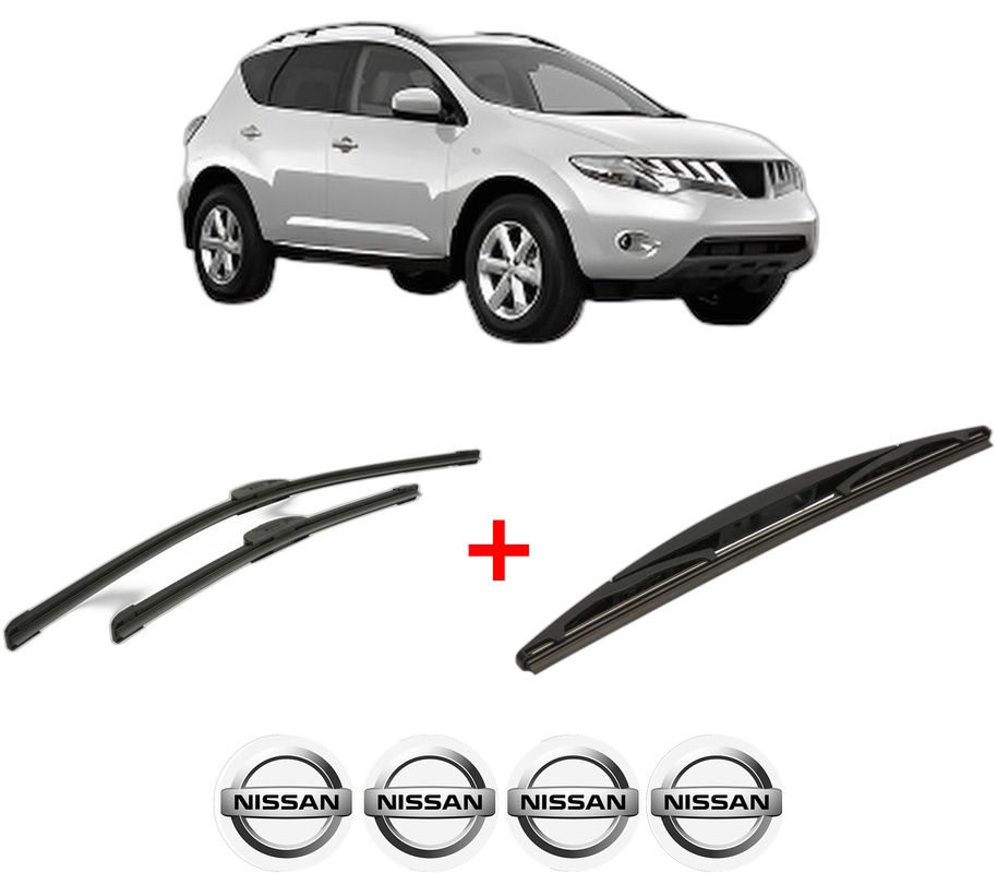 Set 3 stergatoare NISSAN MURANO II (Z51) din 2008 - 2014, pentru parbriz si luneta fata si spate auto, Bosch Twin, din cauciuc siliconat rezistent, 4 Stickere Auto NISSAN