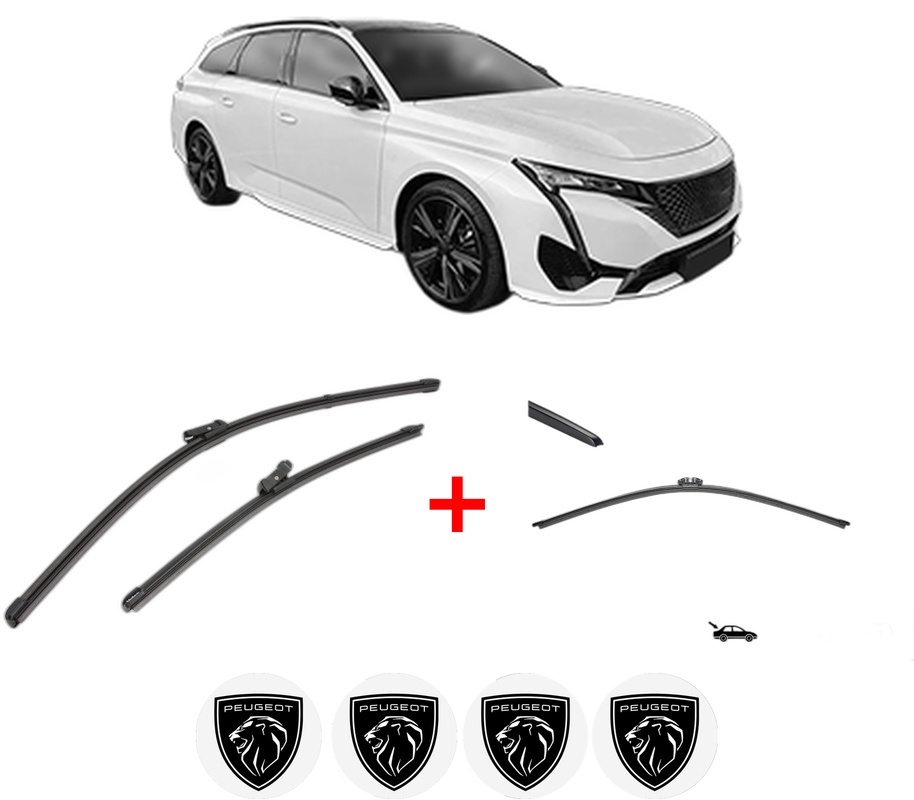 Set 3 stergatoare PEUGEOT 308 SW III (FC_, FJ_, FR_, F4_, FN_) din 2021, pentru parbriz si luneta fata si spate auto, Valeo Silencio, din cauciuc siliconat rezistent, 4 Stickere Auto PEUGEOT