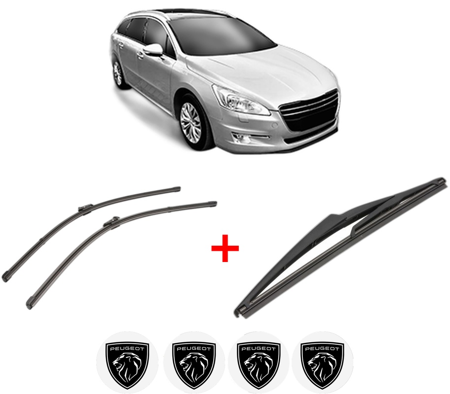 Set 3 stergatoare PEUGEOT 508 SW Estate Van (8E_) din 2011 - 2018, pentru parbriz si luneta fata si spate auto, Valeo Silencio, din cauciuc siliconat rezistent, 4 Stickere Auto PEUGEOT
