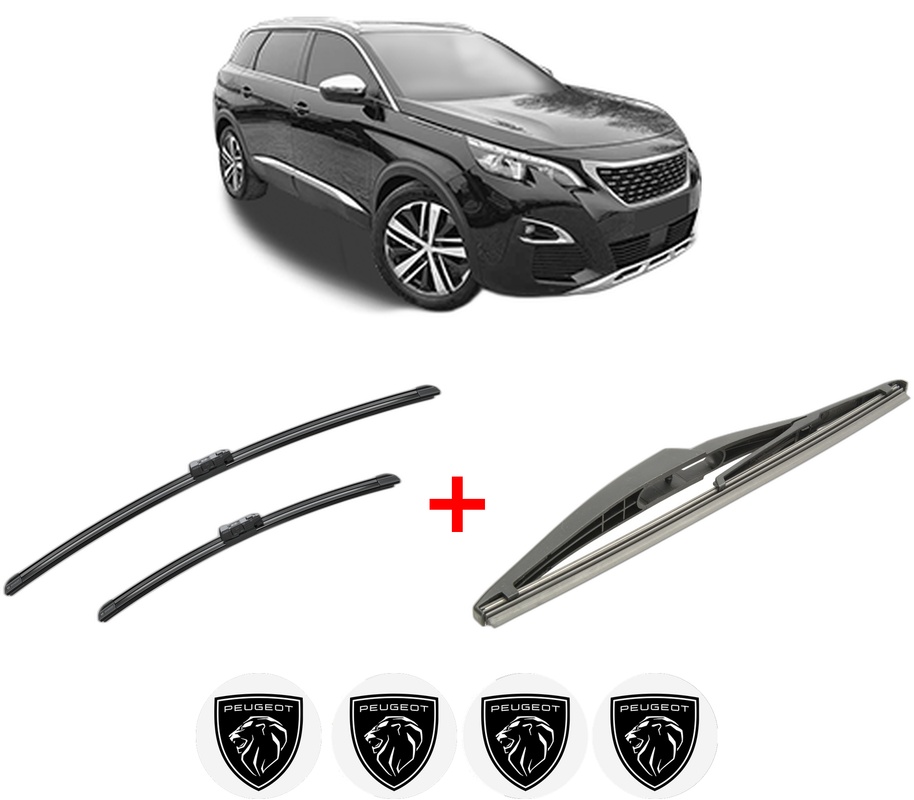Set 3 stergatoare PEUGEOT 508 SW II (FC_, FJ_, F4_) din 2018, pentru parbriz si luneta fata si spate auto, Bosch Twin, din cauciuc siliconat rezistent, 4 Stickere Auto PEUGEOT
