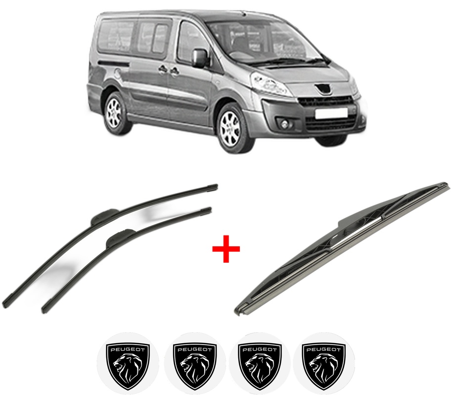 Set 3 stergatoare PEUGEOT EXPERT TEPEE (VF3X_) din 2007 - 2016, pentru parbriz si luneta fata si spate auto, Bosch Twin, din cauciuc siliconat rezistent, 4 Stickere Auto PEUGEOT