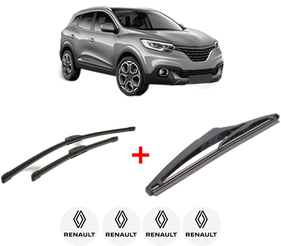 Set 3 stergatoare RENAULT KADJAR (HA_, HL_) din 2015, pentru parbriz si luneta fata si spate auto, Bosch Twin, din cauciuc siliconat rezistent, 4 Stickere Auto RENAULT