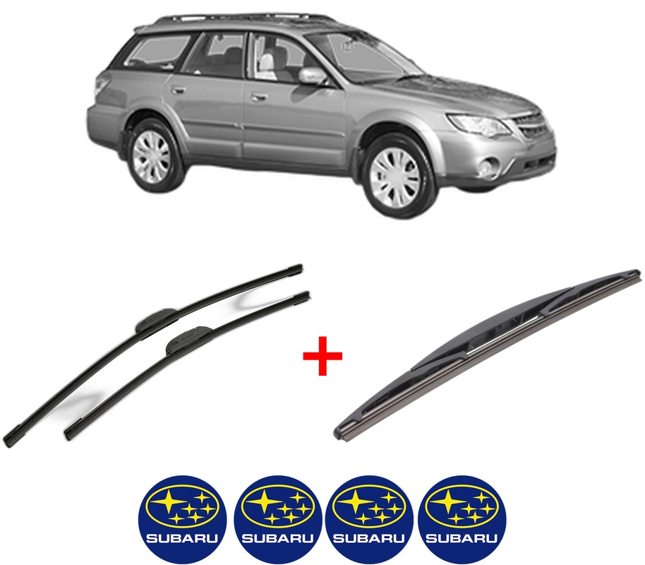 Set 3 stergatoare SUBARU OUTBACK (BL, BP) din 2003 - 2009, pentru parbriz si luneta fata si spate auto, Bosch Twin, din cauciuc siliconat rezistent, 4 Stickere Auto SUBARU