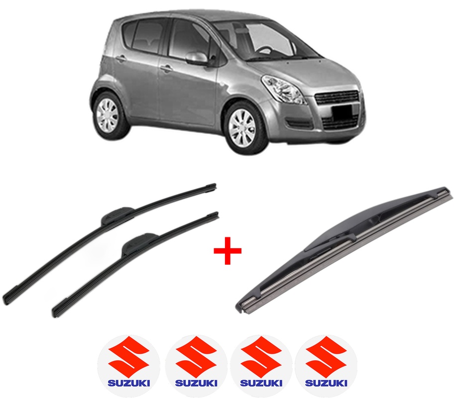 Set 3 stergatoare SUZUKI SPLASH (EX) din 2008, pentru parbriz si luneta fata si spate auto, Bosch Twin, din cauciuc siliconat rezistent, 4 Stickere Auto SUZUKI