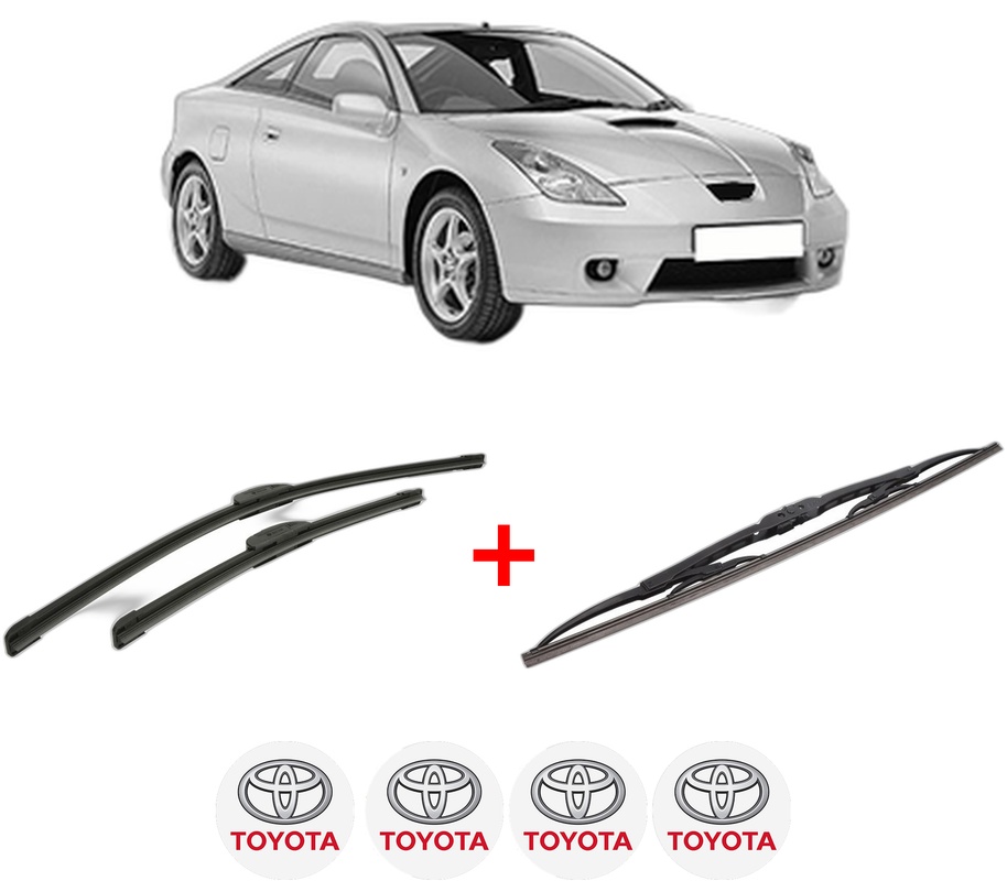 Set 3 stergatoare TOYOTA CELICA Coupe (_T23_) din 1999 - 2005, pentru parbriz si luneta fata si spate auto, Bosch Twin, din cauciuc siliconat rezistent, 4 Stickere Auto TOYOTA