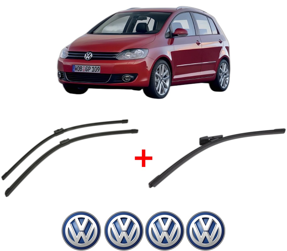 Set 3 stergatoare Volkswagen GOLF PLUS Van (521) din 2009 - 2014, pentru parbriz si luneta fata si spate auto, Bosch Aerotwin, din cauciuc siliconat rezistent, 4 Stickere Auto VW