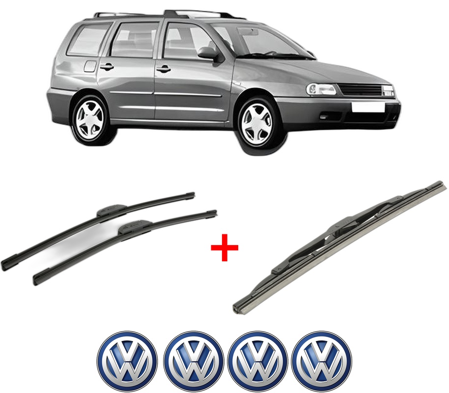 Set 3 stergatoare Volkswagen POLO Variant (6V5) din 1997 - 2001, pentru parbriz si luneta fata si spate auto, Bosch Twin, din cauciuc siliconat rezistent, 4 Stickere Auto VW