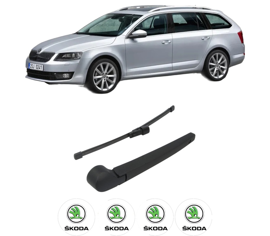 Set brat stergator spate cu lamela pentru SKODA OCTAVIA III Combi (5E5, 5E6) din 2012-2020, pentru spate, din cauciuc siliconat rezistent, Cri-Flo, 4 stickere auto SKODA