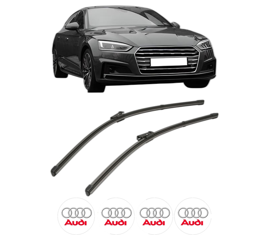 Set stergatoare auto AUDI A5 (F53, F5P) din 2016-2024, pentru parbriz auto, 2 bucati, Valeo Silencio Xtrm, din cauciuc siliconat rezistent, 4 Stickere Auto AUDI