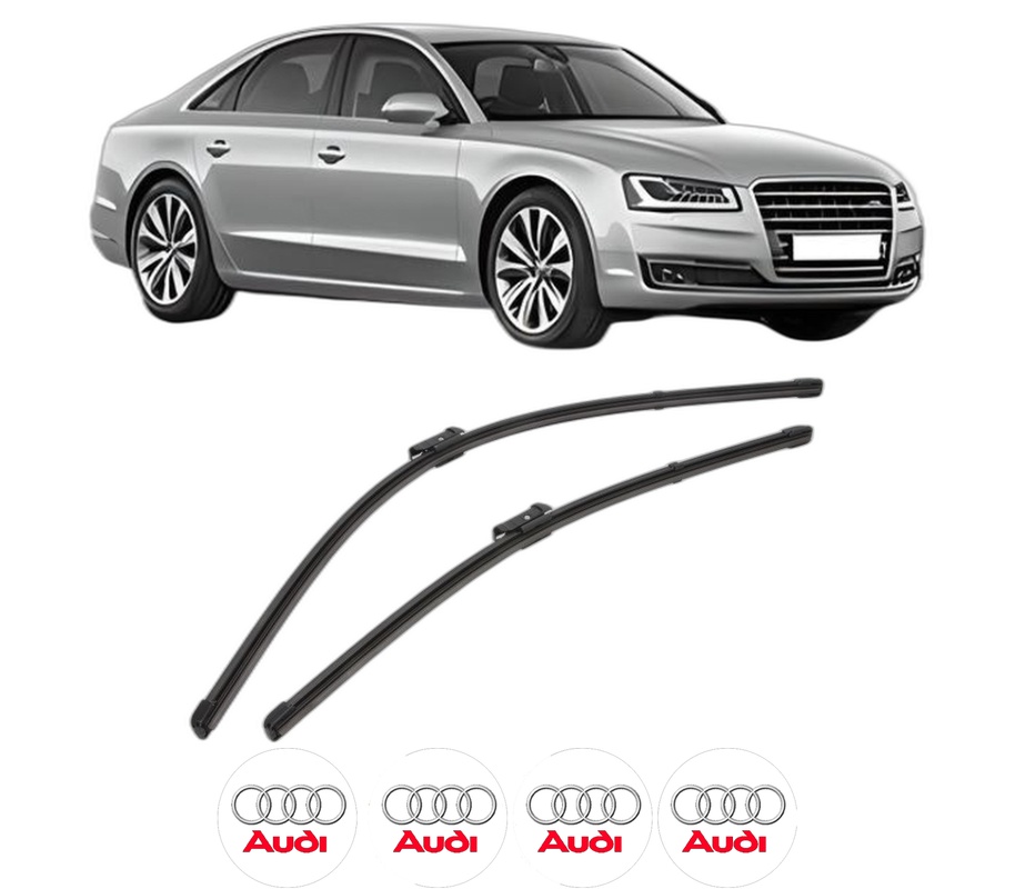 Set stergatoare auto AUDI A8 D4 (4H2, 4H8, 4HC, 4HL) din 2009-2018, pentru parbriz auto, 2 bucati, Valeo Silencio Xtrm, din cauciuc siliconat rezistent, 4 Stickere Auto AUDI