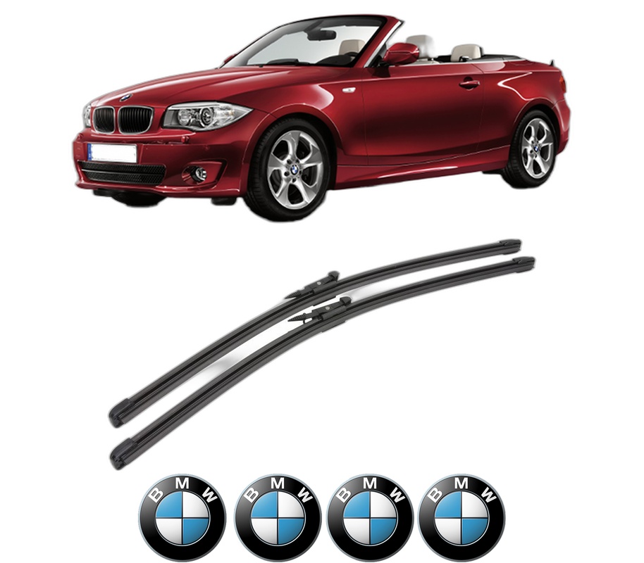 Set stergatoare auto BMW Seria 1 Convertible (E88) din 2007-2013, pentru parbriz auto, 2 bucati, Valeo Silencio Xtrm, din cauciuc siliconat rezistent, 4 Stickere Auto BMW Seria
