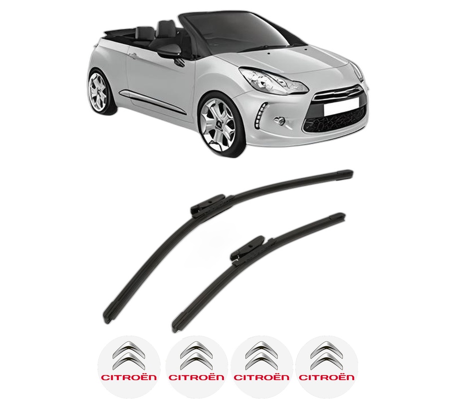 Set stergatoare auto CITROEN DS3 Convertible din 2013-2015, pentru parbriz auto, 2 bucati, Bosch Aerotwin, din cauciuc siliconat rezistent, 4 Stickere Auto CITROEN