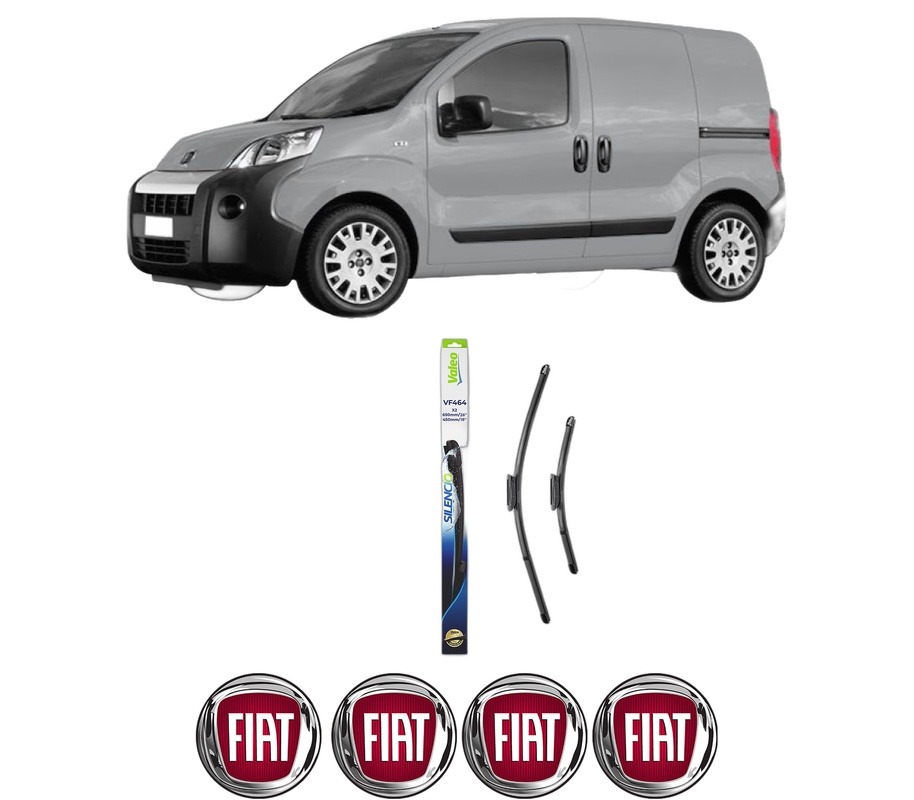 Set stergatoare auto FIAT FIORINO Box Body/MPV (225_) din 2007-2015, pentru parbriz auto, 2 bucati, Valeo Silencio Xtrm, din cauciuc siliconat rezistent, 4 Stickere Auto FIAT