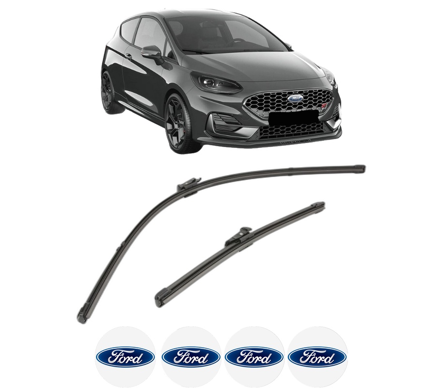 Set stergatoare auto FORD FIESTA VII (HJ, HF) din 2017-2022, pentru parbriz auto, 2 bucati, Valeo Silencio, din cauciuc siliconat rezistent, 4 Stickere Auto FORD
