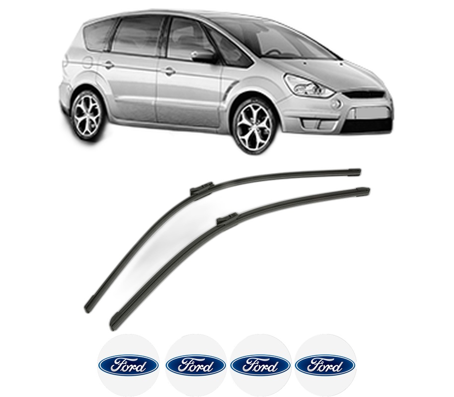 Set stergatoare auto FORD S-MAX (WA6) din 2006-2014, pentru parbriz auto, 2 bucati, Bosch Aerotwin, din cauciuc siliconat rezistent, 4 Stickere Auto FORD