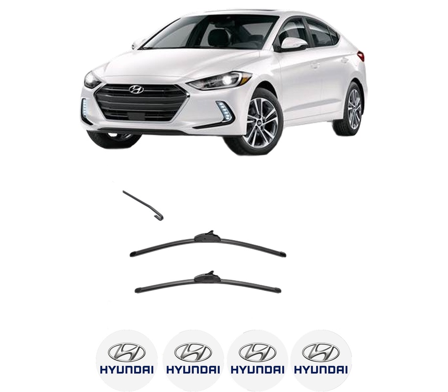 Set stergatoare auto HYUNDAI ELANTRA VI Saloon (AD, ADA) din 2015-2020, pentru parbriz auto, 2 bucati, Valeo Silencio, din cauciuc siliconat rezistent, 4 Stickere Auto HYUNDAI