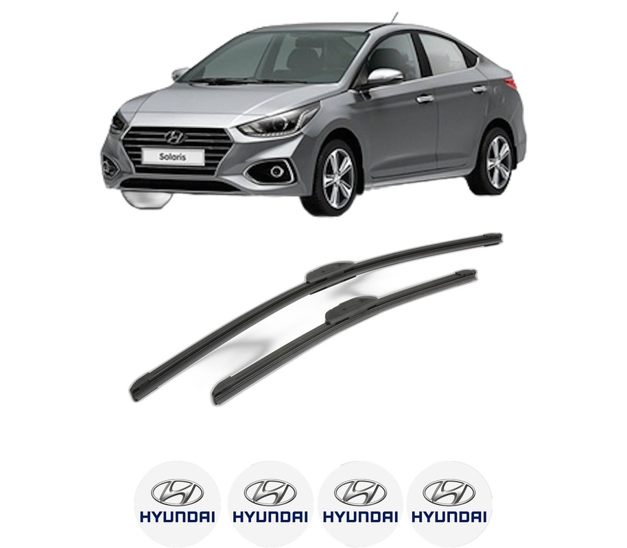 Set stergatoare auto HYUNDAI SOLARIS Saloon (HCR, HCI) din 2017, pentru parbriz auto, 2 bucati, Bosch Aerotwin Retrofit, din cauciuc siliconat rezistent, 4 Stickere Auto HYUNDAI