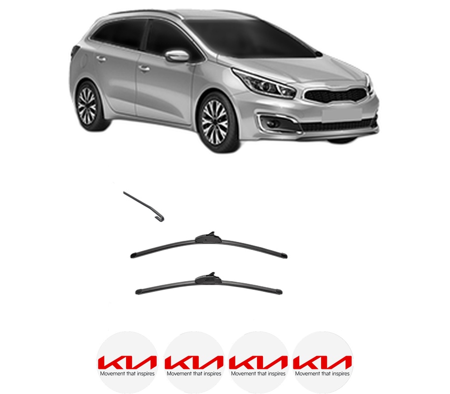 Set stergatoare auto KIA CEED Combi Van (CD) din 2018-2020, pentru parbriz auto, 2 bucati, Valeo Silencio, din cauciuc siliconat rezistent, 4 Stickere Auto KIA