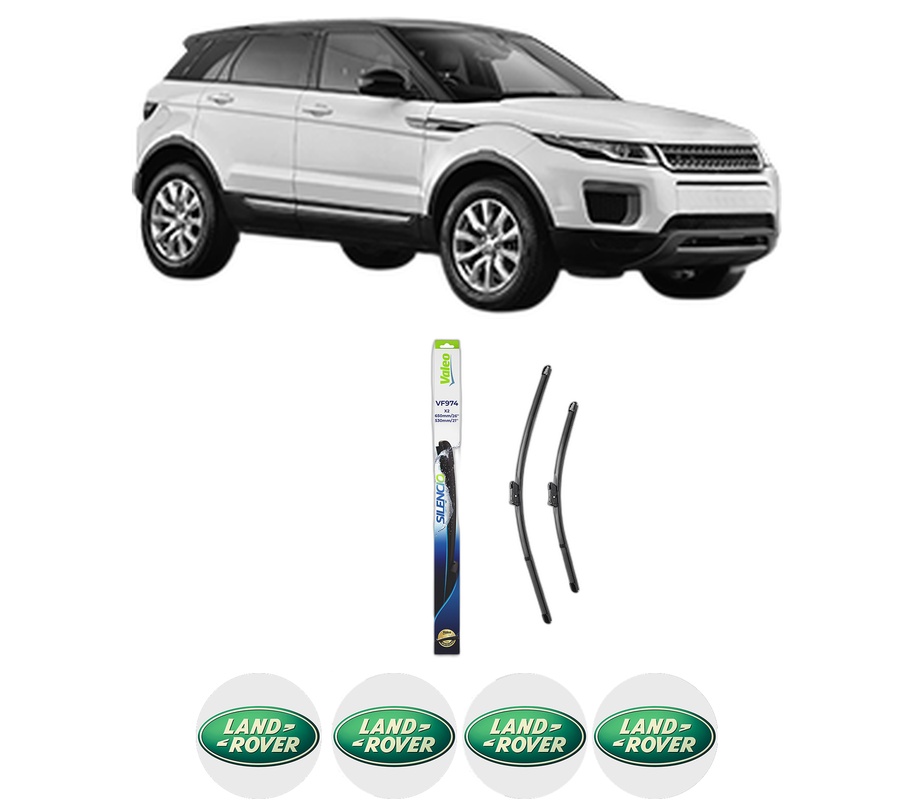 Set stergatoare auto LAND ROVER RANGE ROVER EVOQUE (L551) din 2018-2020, pentru parbriz auto, 2 bucati, Valeo Silencio, din cauciuc siliconat rezistent, 4 Stickere Auto LAND ROVER
