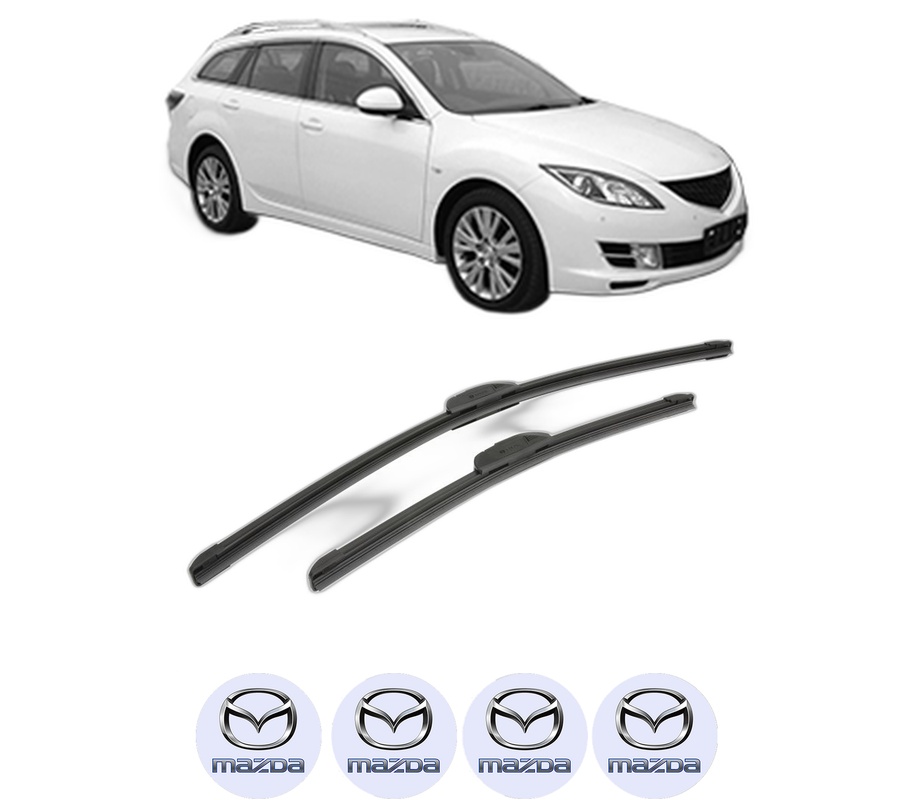 Set stergatoare auto MAZDA 6 Estate (GH) din 2007-2013, pentru parbriz auto, 2 bucati, Bosch Aerotwin Retrofit, din cauciuc siliconat rezistent, 4 Stickere Auto MAZDA