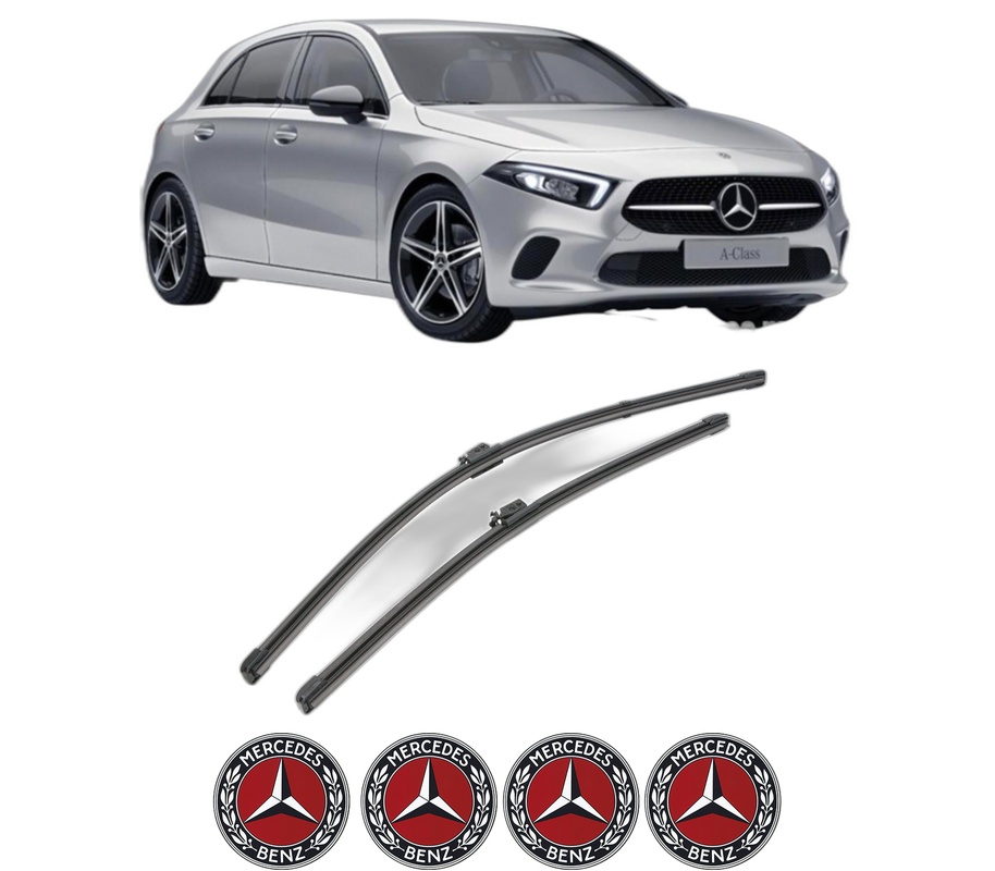 Set stergatoare auto MERCEDES-BENZ A-CLASS (W177) din 2018-2022, pentru parbriz auto, 2 bucati, Valeo Silencio, din cauciuc siliconat rezistent, 4 Stickere Auto MERCEDES-BENZ