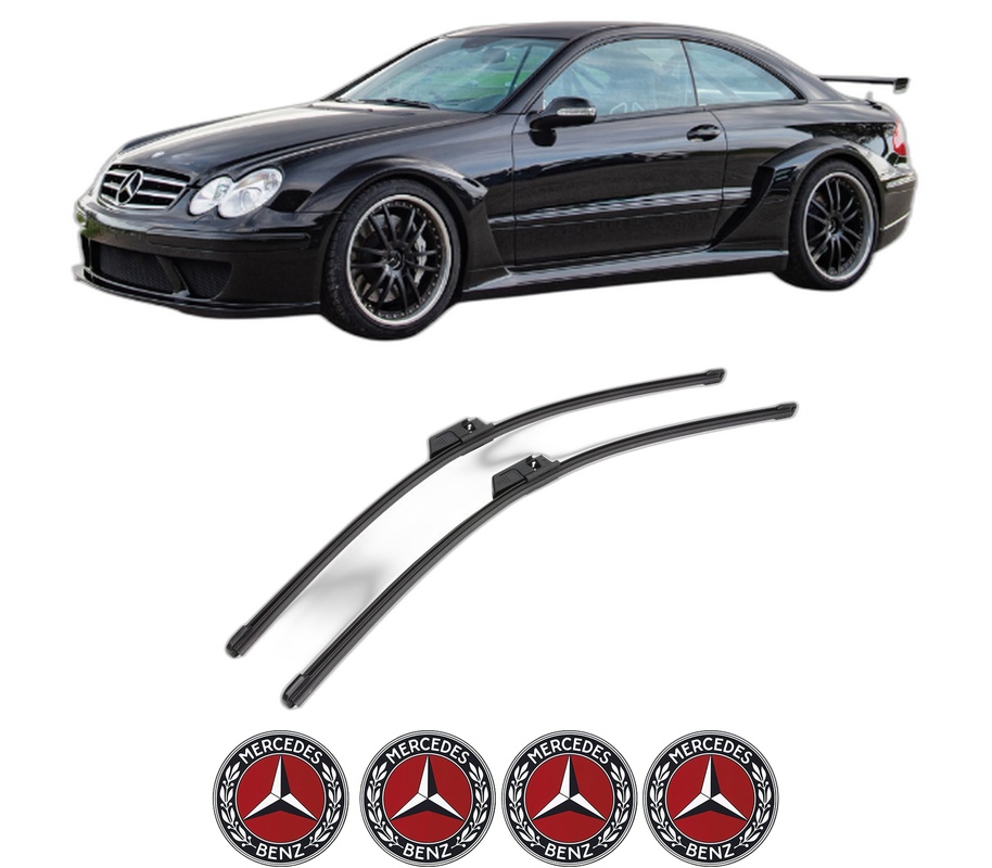 Set stergatoare auto MERCEDES-BENZ CLK (C209) din 2002-2009, pentru parbriz auto, 2 bucati, Valeo Silencio Xtrm, din cauciuc siliconat rezistent, 4 Stickere Auto MERCEDES-BENZ