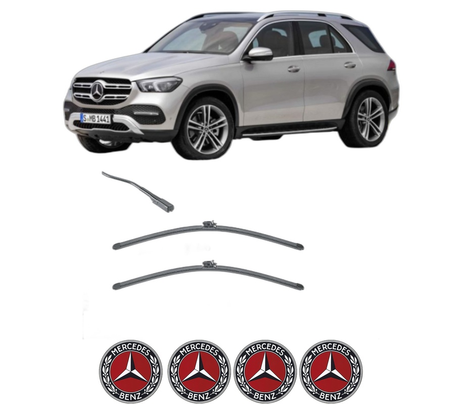 Set stergatoare auto MERCEDES-BENZ GLE (V167) din 2018-2023, pentru parbriz auto, 2 bucati, Valeo Silencio Xtrm, din cauciuc siliconat rezistent, 4 Stickere Auto MERCEDES-BENZ