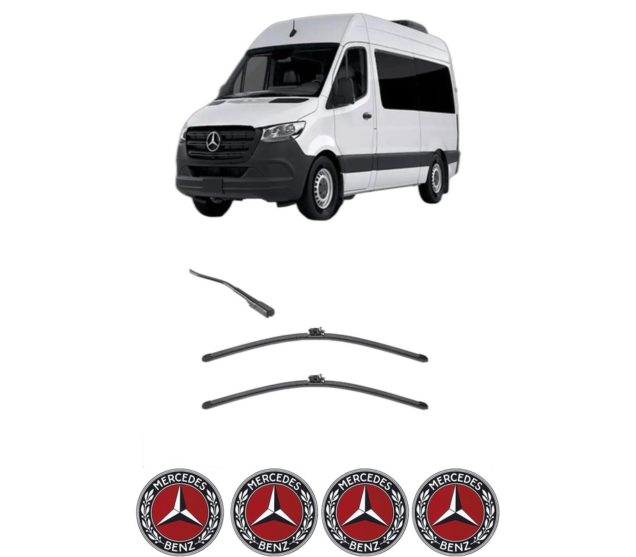 Set stergatoare auto MERCEDES-BENZ SPRINTER 3-t Tourer Bus (B907) din 2018-2021, pentru parbriz auto, 2 bucati, Valeo Silencio, din cauciuc siliconat rezistent, 4 Stickere Auto MERCEDES-BENZ