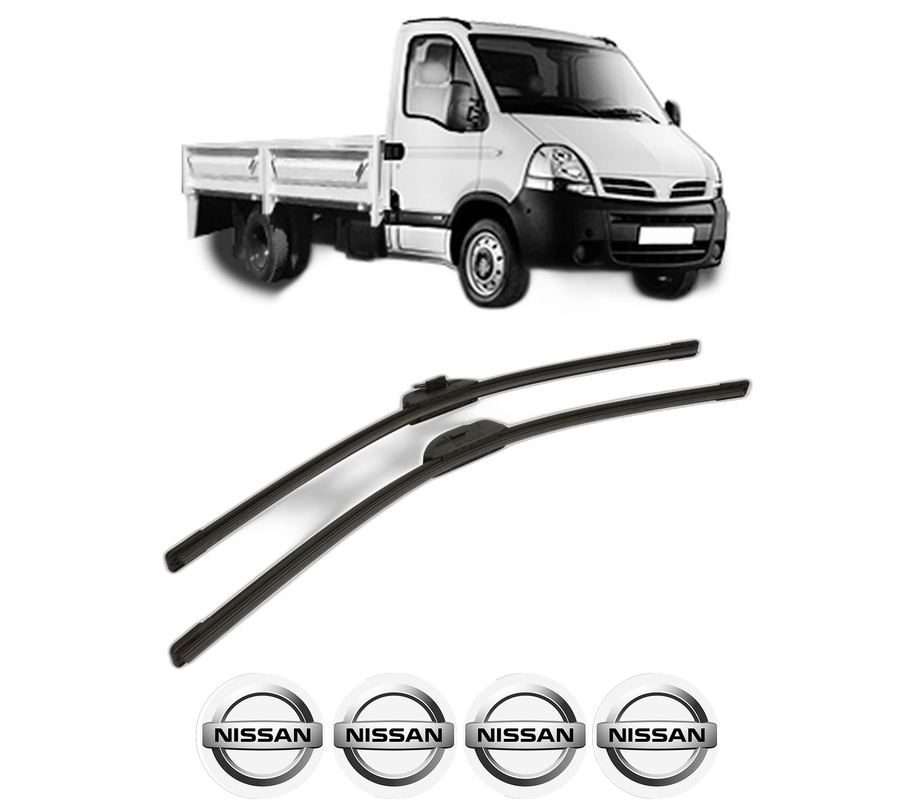Set stergatoare auto NISSAN INTERSTAR Platform/Chassis (X70) din 2003-2006, pentru parbriz auto, 2 bucati, Bosch Aerotwin Retro Truck, din cauciuc siliconat rezistent, 4 Stickere Auto NISSAN