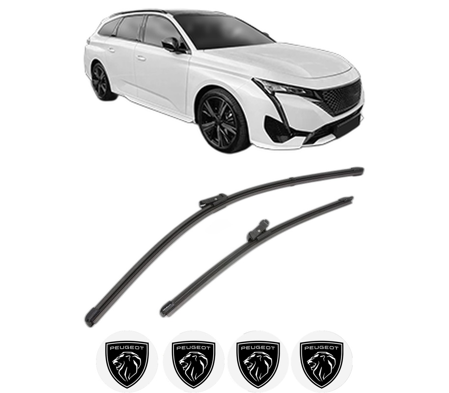 Set stergatoare auto PEUGEOT 308 SW III (FC_, FJ_, FR_, F4_, FN_) din 2021-2025, pentru parbriz auto, 2 bucati, Valeo Silencio Xtrm, din cauciuc siliconat rezistent, 4 Stickere Auto PEUGEOT