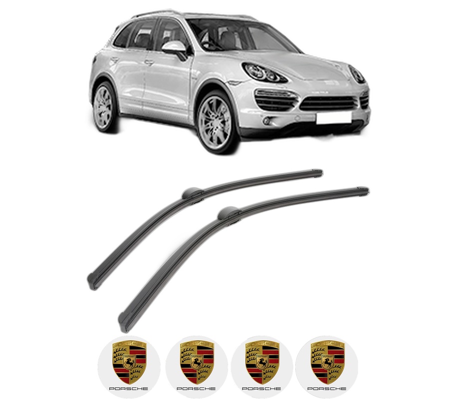 Set stergatoare auto PORSCHE CAYENNE (92A) din 2010-2018, pentru parbriz auto, 2 bucati, Bosch Aerotwin, din cauciuc siliconat rezistent, 4 Stickere Auto PORSCHE