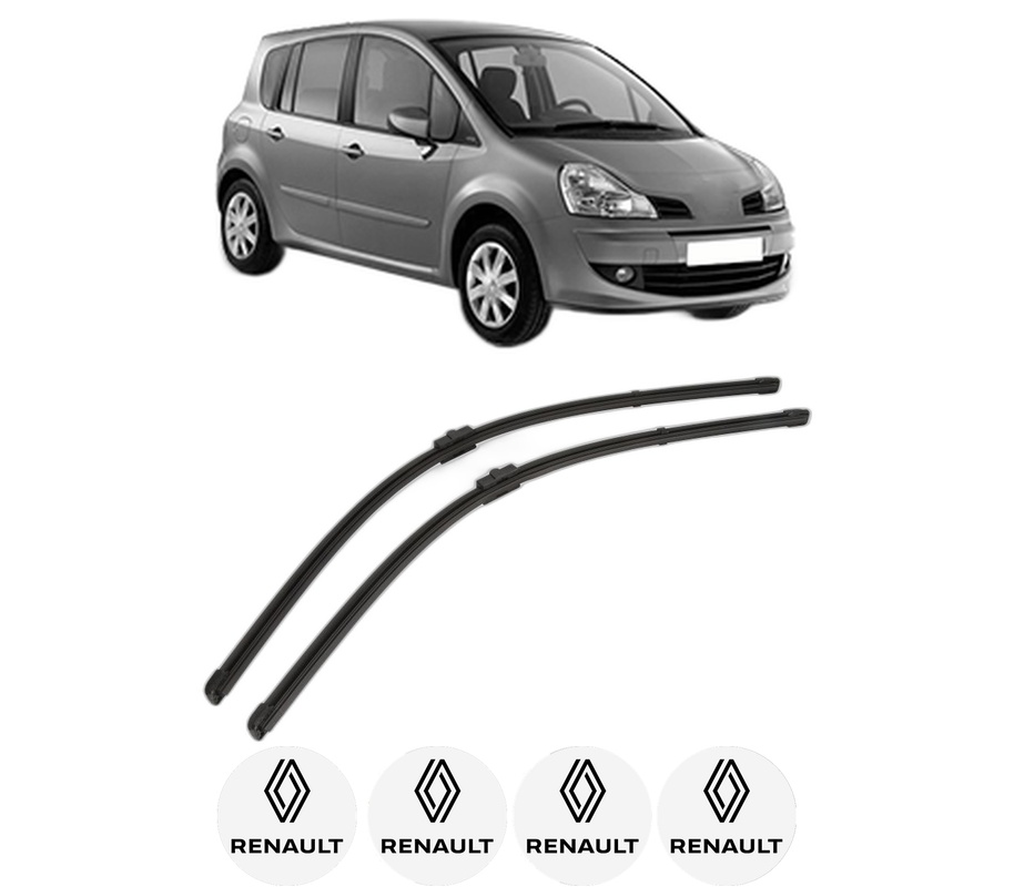 Set stergatoare auto RENAULT MODUS / GRAND MODUS (F/JP0_) din 2004-2012, pentru parbriz auto, 2 bucati, Valeo Silencio Xtrm, din cauciuc siliconat rezistent, 4 Stickere Auto RENAULT