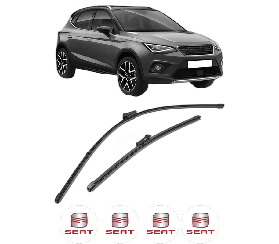Set stergatoare auto SEAT ARONA (KJ7, KJP) din 2017-2020, pentru parbriz auto, 2 bucati, Valeo Silencio Xtrm, din cauciuc siliconat rezistent, 4 Stickere Auto SEAT