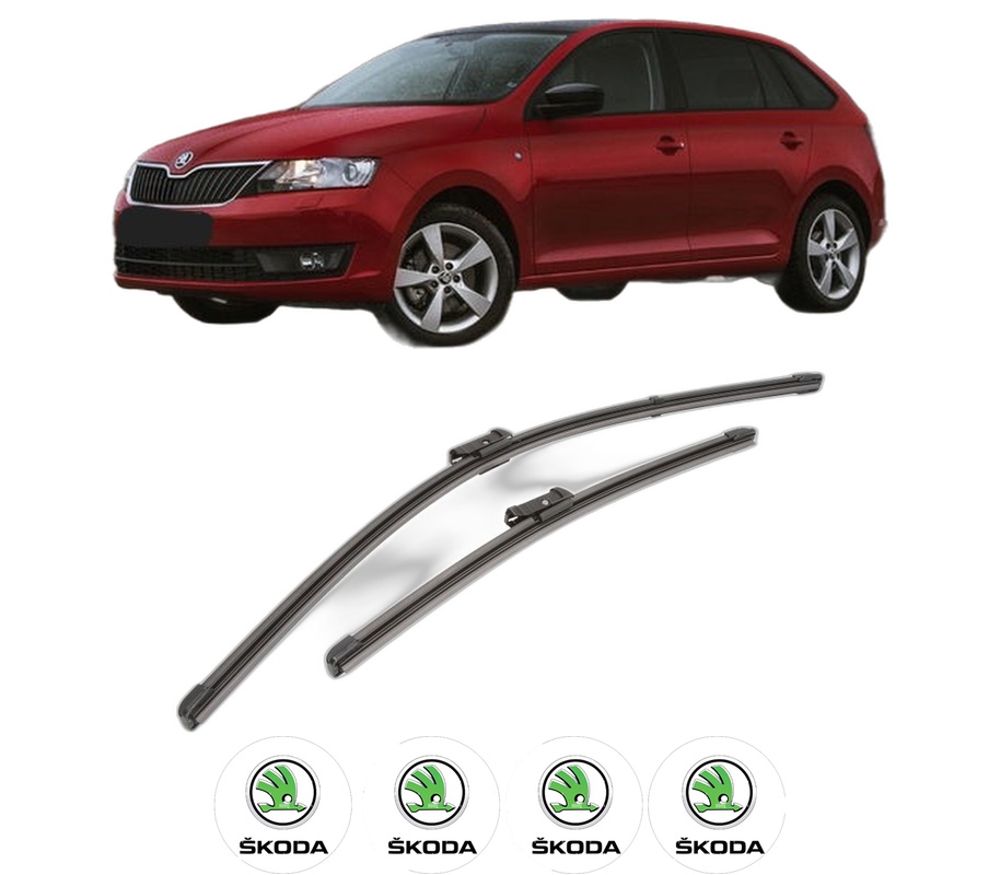 Set stergatoare auto SKODA RAPID Spaceback (NH1) din 2012-2019, pentru parbriz auto, 2 bucati, Valeo Silencio Xtrm, din cauciuc siliconat rezistent, 4 Stickere Auto SKODA