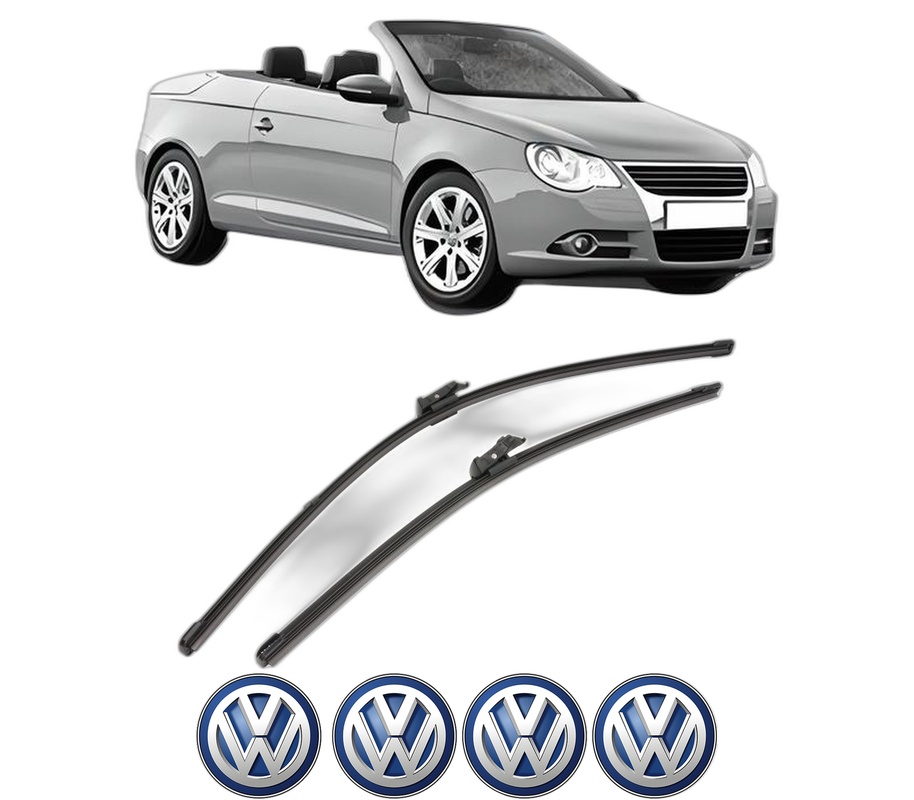 Set stergatoare auto Volkswagen EOS (1F7, 1F8) din 2006-2015, pentru parbriz auto, 2 bucati, Valeo Silencio Xtrm, din cauciuc siliconat rezistent, 4 Stickere Auto Volkswagen