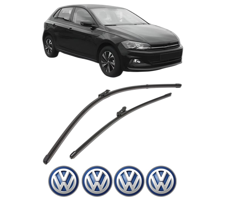 Set stergatoare auto Volkswagen POLO VI (AW1, BZ1, AE1) din 2017-2021, pentru parbriz auto, 2 bucati, Valeo Silencio Xtrm, din cauciuc siliconat rezistent, 4 Stickere Auto Volkswagen