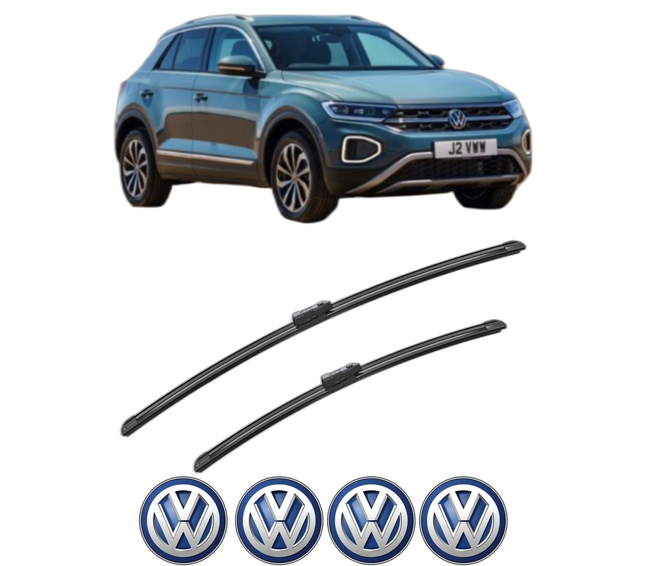 Set stergatoare auto Volkswagen T-ROC (A11, D11) din 2017-2022, pentru parbriz auto, 2 bucati, Bosch Aerotwin, din cauciuc siliconat rezistent, 4 Stickere Auto Volkswagen