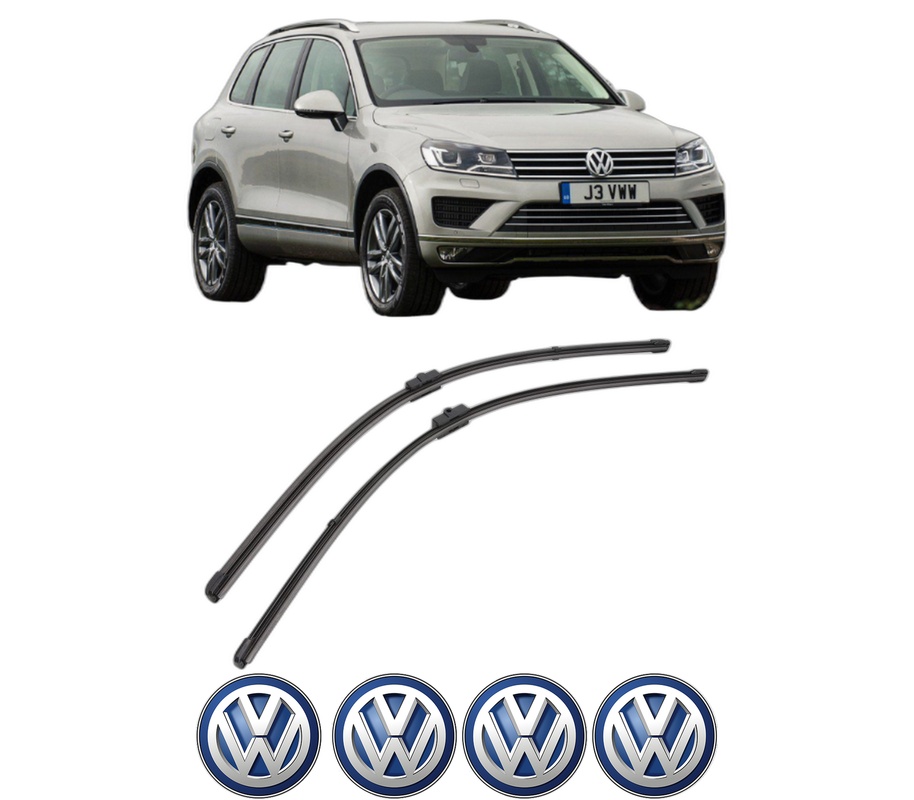 Set stergatoare auto Volkswagen TOUAREG (7P5, 7P6) din 2010-2018, pentru parbriz auto, 2 bucati, Valeo Silencio Xtrm, din cauciuc siliconat rezistent, 4 Stickere Auto Volkswagen