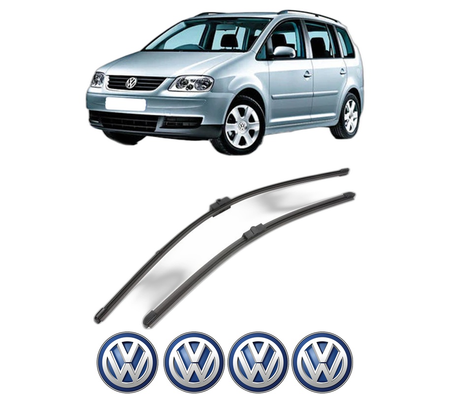 Set stergatoare auto Volkswagen TOURAN VAN (1T1, 1T2) din 2003-2010, pentru parbriz auto, 2 bucati, Valeo Silencio Xtrm, din cauciuc siliconat rezistent, 4 Stickere Auto Volkswagen