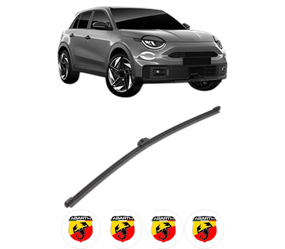 Stergator lamela spate ABARTH 600e din 2023, pentru luneta auto, Valeo Silencio Xtrm, din cauciuc siliconat rezistent, 4 Stickere Auto ABARTH