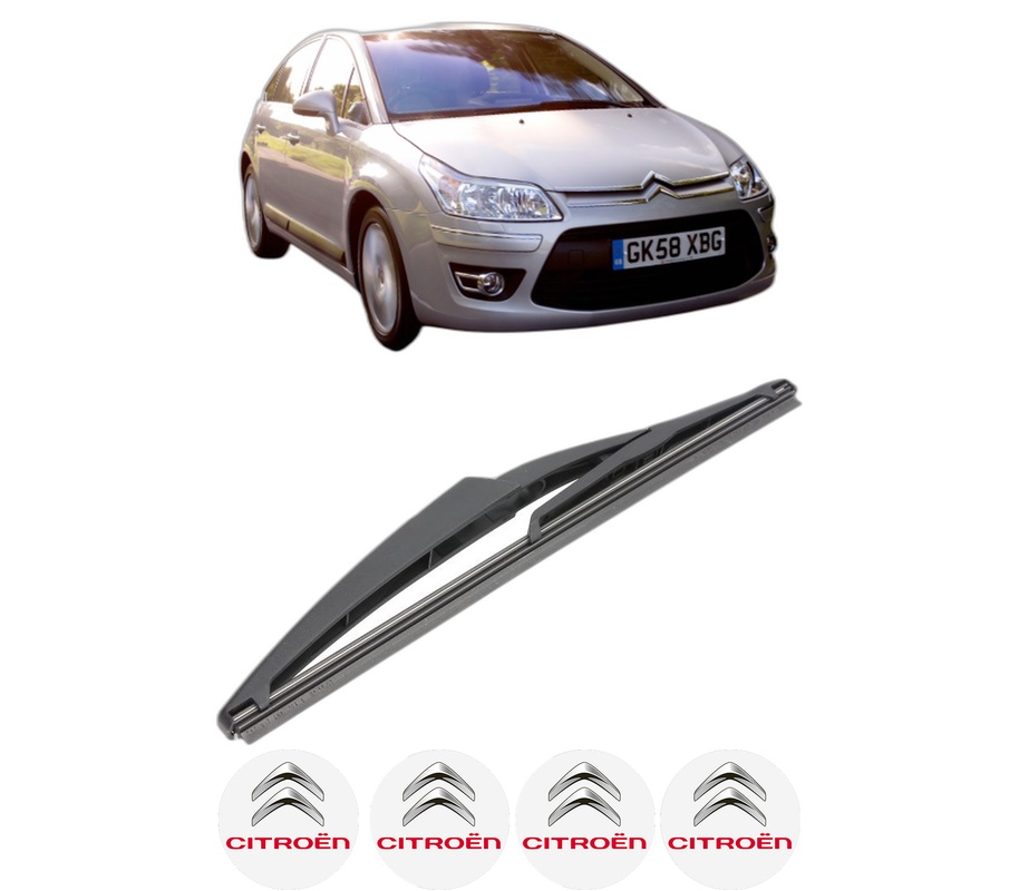 Stergator lamela spate CITROEN C4 II (NC_) din 2009 - 2018, pentru luneta auto, Valeo Silencio, din cauciuc siliconat rezistent, 4 Stickere Auto CITROEN