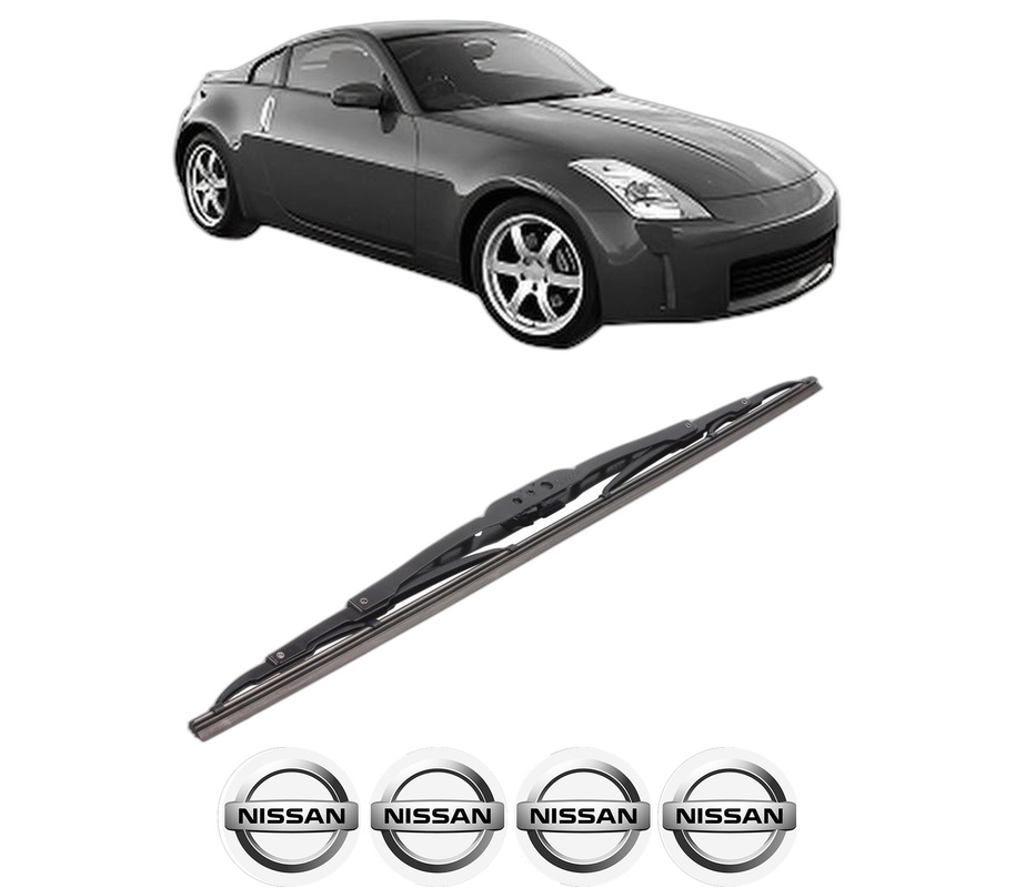 Stergator lamela spate NISSAN 350Z Coupe (Z33) din 2002 - 2008, pentru luneta auto, Bosch Twin, din cauciuc siliconat rezistent, 4 Stickere Auto NISSAN