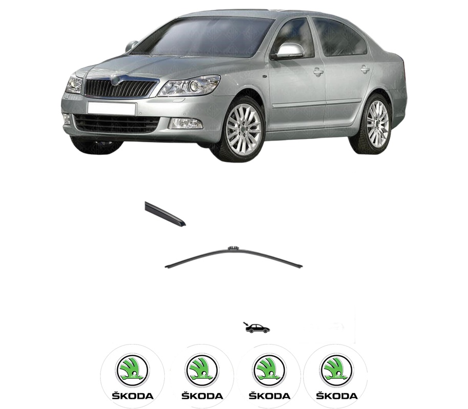 Stergator lamela spate SKODA OCTAVIA II (1Z3) din 2004 - 2013, pentru luneta auto, Valeo Silencio, din cauciuc siliconat rezistent, 4 Stickere Auto SKODA