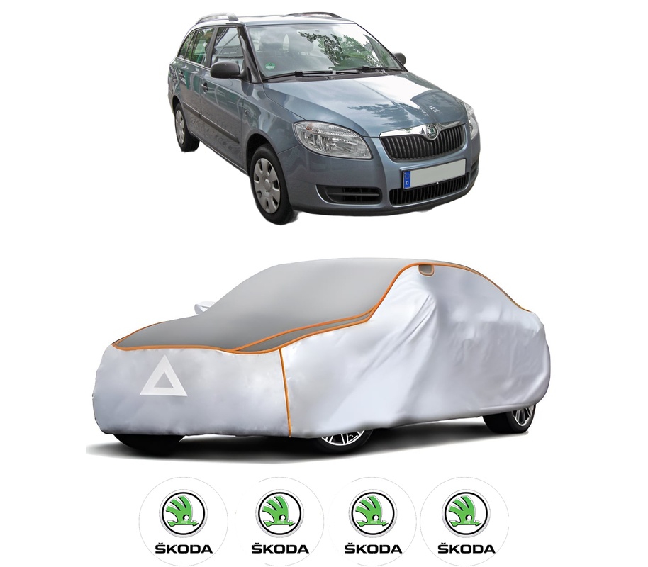 Husa Prelata Antigrindina Auto SKODA FABIA II Combi (545) din 2007-2014, Protectie auto contra intemperiilor la grindina, Waterproof, 4x Stickere auto SKODA
